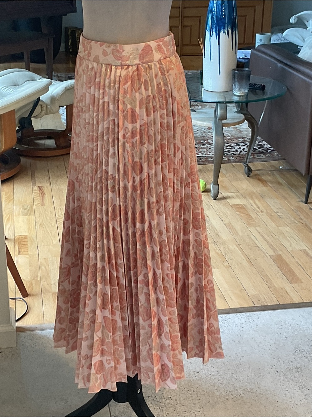 kate spade Pink Metallic Floral Pleated Midi Skirt - Picture 7 of 10